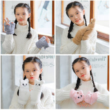 Load image into Gallery viewer, Children's Autumn Winter Season Plush Cute Half Finger Flip Student Writing Warm Gloves
