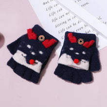 Load image into Gallery viewer, Half Finger Gloves Jacquard Deer Imitation Mink Cap Gloves Baby Warm Reverse Cover Gloves
