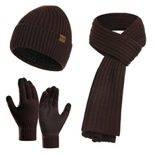 Load image into Gallery viewer, Autumn and Winter New Knitted Hat Suit Men's and Women's Winter Solid Color Scarf Hat Three-Piece Set
