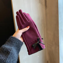 Load image into Gallery viewer, Winter Women's Korean-Style Cute Bow Fleece-Lined Thickened Autumn Riding Electric Car Cold-Proof Warm Touch Screen Gloves
