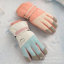 Load image into Gallery viewer, Women's Ski Gloves Fleece Lined Padded Warm Keeping Color Matching Five Finger Full Touch Screen Wind and Skid Cycling Gloves
