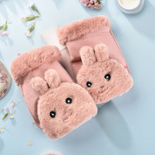 Load image into Gallery viewer, Winter Warm Fleece-Lined Thick Women's Korean-Style Cute Flip Half Finger Gloves for Students

