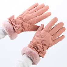 Load image into Gallery viewer, Autumn and Winter Warm Gloves Women Fleece-Lined Waterproof Riding Touch Screen Hair Mouth Bow Cotton Gloves

