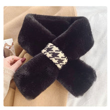 Load image into Gallery viewer, Dongdaemun Korean Girl's Heart Furry Cross Fur Collar Scarf Autumn and Winter Warm Fashion Houndstooth Plush Scarf

