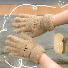 Load image into Gallery viewer, Bear Embroidery Cute Cartoon Student Thickened Warm Lady Winter Knitting Plush Gloves
