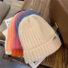 Load image into Gallery viewer, Hat Female Autumn and Winter Korean Style All-Matching Solid Color Digital Ins Knitted Hat Warm Korean Fashion Cute Wool Hat
