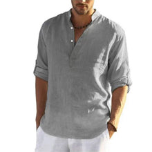 Load image into Gallery viewer, Casual Loose Shirt Men's Fashionable Stand Collar Cotton and Linen Long Sleeve Solid Color Shirt Large Size Men's Clothing
