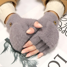 Load image into Gallery viewer, Winter Gloves Knitted Plush Half Finger Flip Gloves Female Winter Students Cold-Proof Warm Gloves

