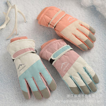 Load image into Gallery viewer, Women's Ski Gloves Fleece Lined Padded Warm Keeping Color Matching Five Finger Full Touch Screen Wind and Skid Cycling Gloves
