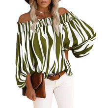 Load image into Gallery viewer, Summer and Autumn Striped Sexy Fashion off-the-Shoulder Chiffon Shirt Shirt for Women
