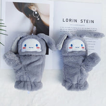 Load image into Gallery viewer, Cute Cartoon Student Half Finger Flip Double-Layer Fleece-Lined Warm Plush Gloves Female Winter
