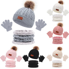 Load image into Gallery viewer, Children's Hat Scarf Gloves Three-Piece Set Autumn and Winter New Single Ball Baby Hat
