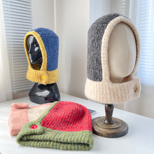 Load image into Gallery viewer, Color Matching Hat Female Autumn and Winter Neck Protection Thermal Knitting Woolen Cap Korean Style Riding Windproof Button Sleeve Cap

