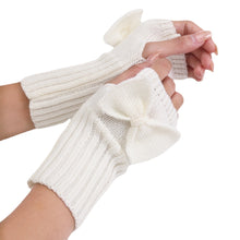 Load image into Gallery viewer, Autumn and Winter Women's Bow Cute Fashion Gloves Knitted Wool Keep Warm Half Finger Fingerless Gloves
