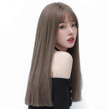 Load image into Gallery viewer, Wig Women's Long Hair Natural Full-Head Wig Black Long Straight Long Straight Hair Natural Air Bangs Head Cover Net Red Medium Long Hair

