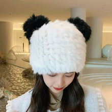 Load image into Gallery viewer, Bear Ears Rabbit Fur Hat Children Winter Woolen Hat Thickened Cold Protection Warm Plush Fur Hat Furry Toque
