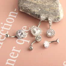 Load image into Gallery viewer, Belly Ring round Copper Inlaid Zircon Navel Stud Copper Navel Buckle Ornament
