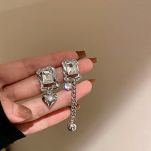 Load image into Gallery viewer, Silver Needle Pearl Diamond Asymmetric Geometric Alphabet Letter Earrings Fashion Trendy Design Tassel Ear Studs Graceful Earrings
