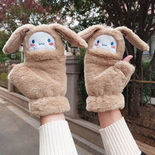 Load image into Gallery viewer, Student Writing Double-Layer Thick Warm Half Open Finger Flip Gloves for Women Autumn and Winter
