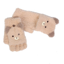 Load image into Gallery viewer, Fleece-Lined Thickened Student Cold-Proof Warm Half Finger Flip Writing Cartoon Bear Wool Knitted Gloves
