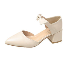 Load image into Gallery viewer, Pointed Toe High Heel Sandals Women's Chunky Heel Summer Closed Toe Bow 5cm Temperament Mid-Heel Shoes Women's
