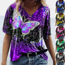 Load image into Gallery viewer, Women's Spring and Autumn Five-Quarter Sleeve Butterfly Print Top for Women
