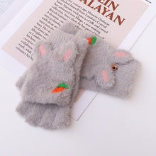 Load image into Gallery viewer, Plush Half Finger Flip Radish Winter Gloves Female Writing and Playing Mobile Phone Cute Warm Gloves
