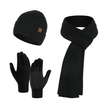 Load image into Gallery viewer, Autumn and Winter New Knitted Hat Suit Men's and Women's Winter Solid Color Scarf Hat Three-Piece Set
