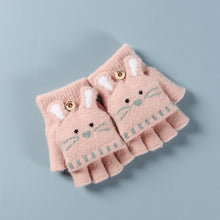 Load image into Gallery viewer, Winter Children's Flip Gloves Student Half Finger Cartoon Cute Baby Thick Gloves
