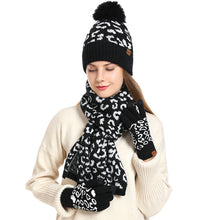 Load image into Gallery viewer, 2023 Winter Leopard Print Thickened Woolen Cap Outdoor Keep Warm Hat Scarf Gloves Three-Piece Set
