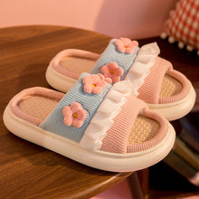 Load image into Gallery viewer, Small Flower Linen Slippers Women's Home Four Seasons Japanese Style Household Soft Bottom Couple Hemp Slippers Women
