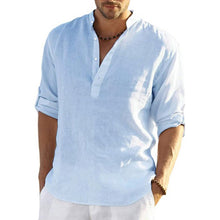 Load image into Gallery viewer, Casual Loose Shirt Men's Fashionable Stand Collar Cotton and Linen Long Sleeve Solid Color Shirt Large Size Men's Clothing
