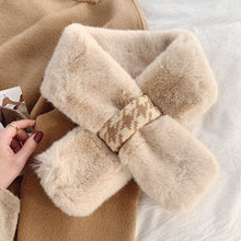 Load image into Gallery viewer, Dongdaemun Korean Girl's Heart Furry Cross Fur Collar Scarf Autumn and Winter Warm Fashion Houndstooth Plush Scarf
