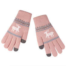 Load image into Gallery viewer, Fleece-Lined Thick Style Deer Gloves Female Winter Knitted Five Finger Touch Screen Wool Cartoon Cute Korean Style

