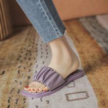 Load image into Gallery viewer, Women's Candy Personalized Pleated Flat All-Matching Outer Wear Soft Bottom Slippers
