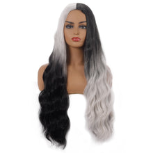 Load image into Gallery viewer, Cosplay Wig Medium Split Black and White Gradient Long Curly Wig Halloween Dress up Wig Sheath
