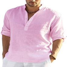 Load image into Gallery viewer, T-shirt Loose Undershirt Solid Color Long Sleeve Cotton Linen Shirt Men's plus Size
