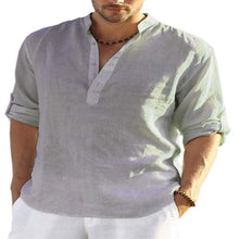 Load image into Gallery viewer, T-shirt Loose Undershirt Solid Color Long Sleeve Cotton Linen Shirt Men's plus Size
