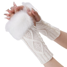 Load image into Gallery viewer, Knitting Wool Gloves Women's Fur Short Oversleeve Rhombus Knitted Warm Open Finger Arm Sleeve
