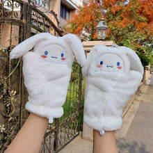 Load image into Gallery viewer, Cute Cartoon Student Half Finger Flip Double-Layer Fleece-Lined Warm Plush Gloves Female Winter
