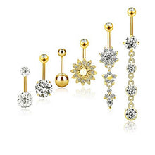 Load image into Gallery viewer, Stainless Steel Zircon with Diamond Belly Ring Polymer Clay Ball Opal Zircon Combination Set
