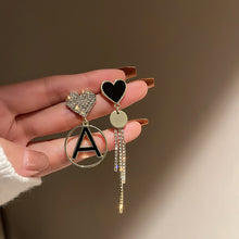 Load image into Gallery viewer, Silver Needle Pearl Diamond Asymmetric Geometric Alphabet Letter Earrings Fashion Trendy Design Tassel Ear Studs Graceful Earrings
