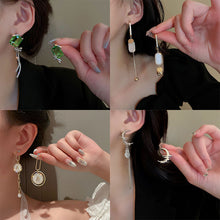 Load image into Gallery viewer, Silver Needle Pearl Diamond Asymmetric Geometric Alphabet Letter Earrings Fashion Trendy Design Tassel Ear Studs Graceful Earrings
