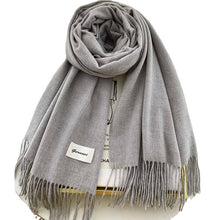 Load image into Gallery viewer, 2023autumn and Winter Cashmere Scarf Texture Solid Color Tassel Warm Long Wrap All-Matching Thickened Couple Scarf

