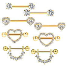 Load image into Gallery viewer, Stainless Steel Zircon 4 Pairs Nipple Ring Sets Diamond-Embedded Adhesive Nail Milk Ornament
