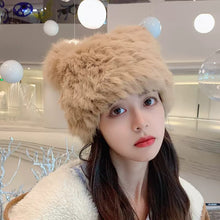 Load image into Gallery viewer, Bear Ears Rabbit Fur Hat Children Winter Woolen Hat Thickened Cold Protection Warm Plush Fur Hat Furry Toque
