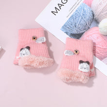 Load image into Gallery viewer, Warm with Velvet Thickened Cold Protection Christmas Cartoon Children's Half Finger Flip Reindeer Gloves
