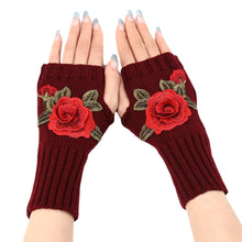 Load image into Gallery viewer, 2023 New Autumn and Winter Women's Short Chic Flower Gloves Knitted Wool Oversleeve Warm Half Finger Fingerless Gloves
