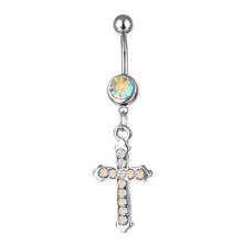 Load image into Gallery viewer, Ornament Stainless Steel Navel Nail Diamond Cross Pendant Navel Buckle Belly Ring
