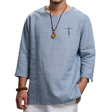 Load image into Gallery viewer, Spring and Autumn New Men's Pullover Cotton and Linen Solid Color Casual Loose-Fitting T-shirt  Men's Clothing
